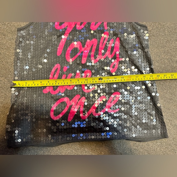 Victoria's Secret Tank Top Racerback. Gray. PINK. Sequins You Only Live Once L - Picture 5 of 8